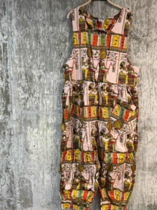 The African Village Pants - THE AFRICAN VILLAGE Women's Vintage Egyptian Print Jumpsuit Size 2X